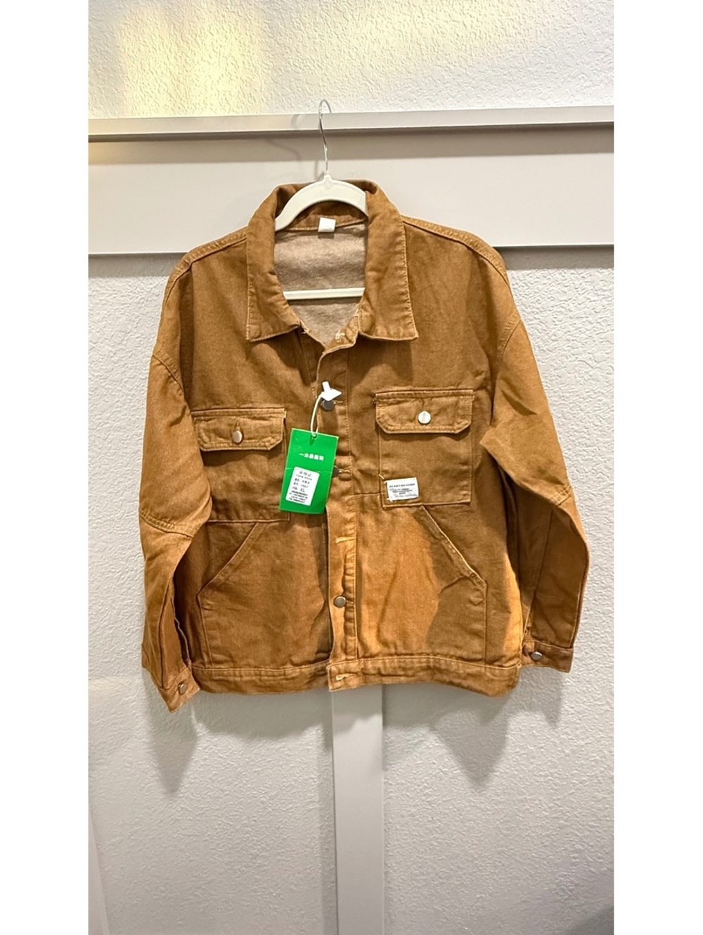 Camel Utility Denim Jacket | Oversized Snap Front Shacket | XL | NWT - Picture 1 of 4